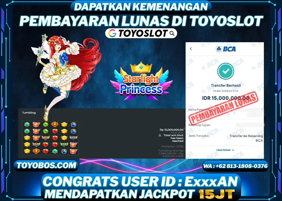 TOYOSLOT - BUKTI KEMENANGAN Starlight Princess Rp15,000,000,- LUNAS